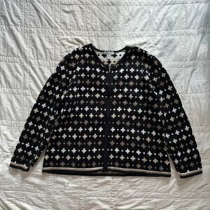 tog shop geometric knit cardigan neutral sz xl cottagecore zip front academia